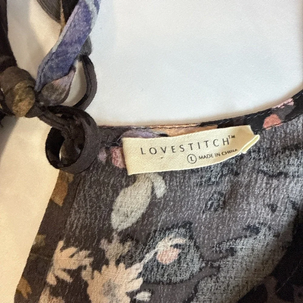 Lovestitch Dress Size L. Long sleeve Floral Midi‎ Dresd Smocked Waist Spring